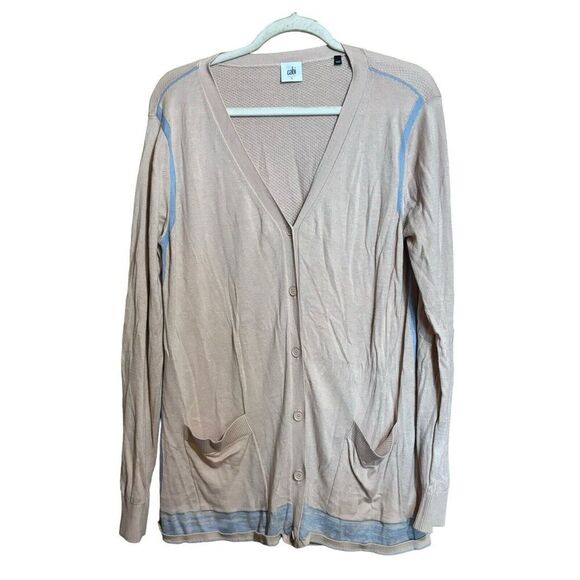 CAbi Cardigan Womens Large Lucy Salmon Periwinkle Button Sweater Cotton Blend - Picture 1 of 8